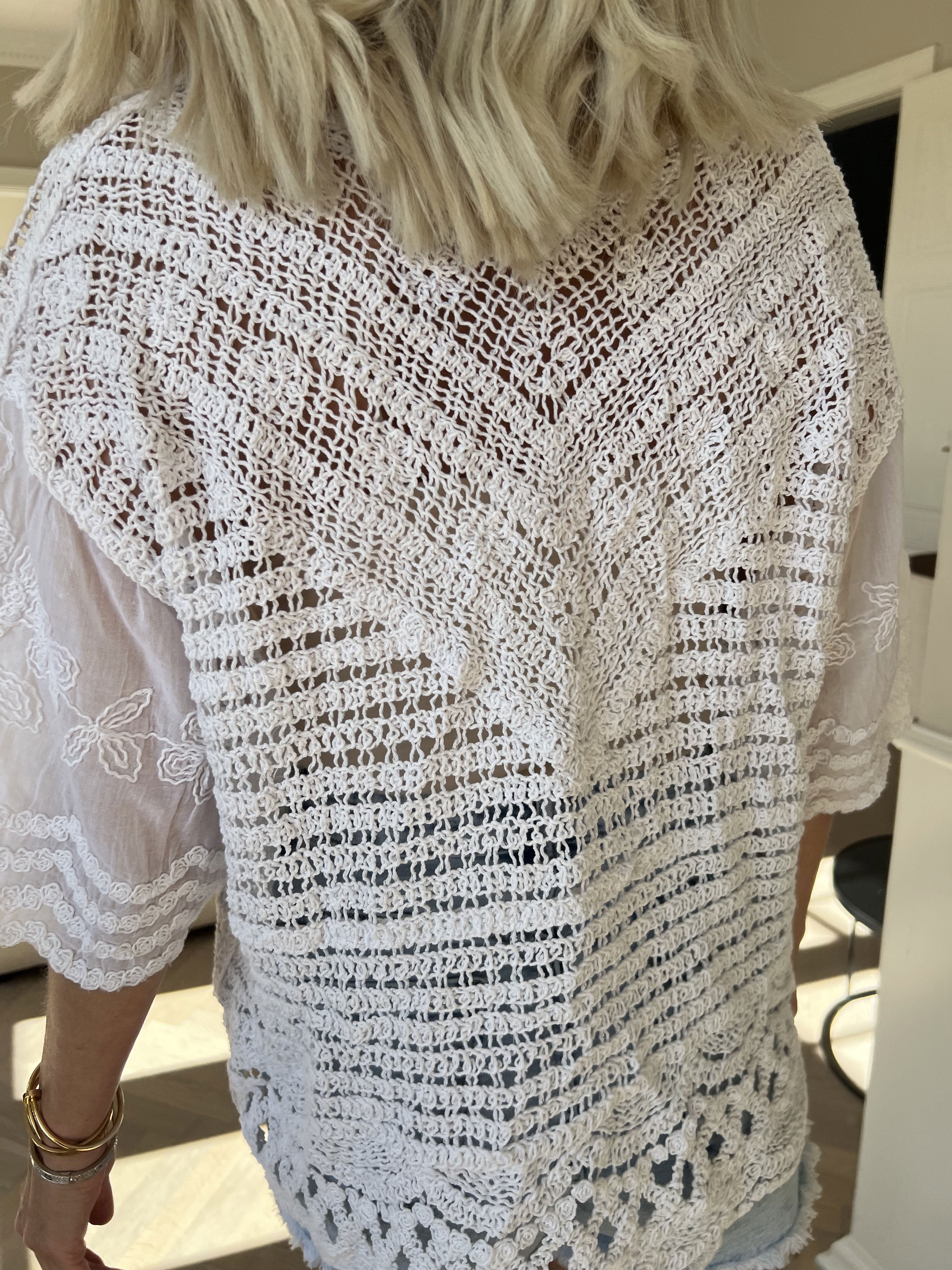 Agnes - Kort hæklet cardigan i bomuld